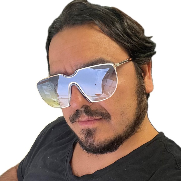 Shield Sunglasses Blue Yellow‎ Gradient Lens Gold Frame Fashion Sunglasses Gafas - Picture 4 of 4